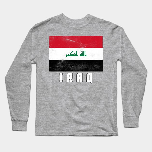 Iraq // Faded Vintage Style Flag Art Design Long Sleeve T-Shirt by DankFutura